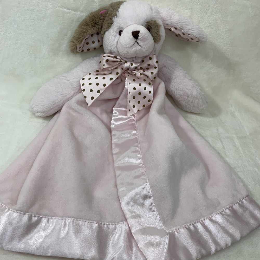 Bearington Baby Collection‎ Pink Bow Lovey Security Blanket Pink Brown Puppy Dog